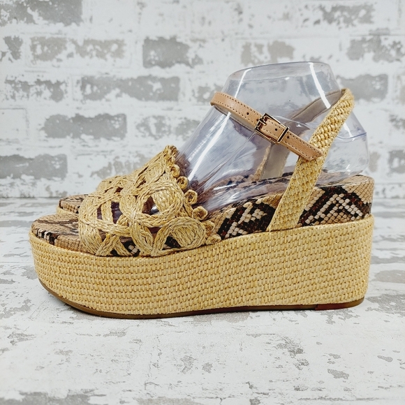 New Jessica Simpson Camilia Snake Print Leather/Textile Platform Sandals X467 - Picture 1 of 13